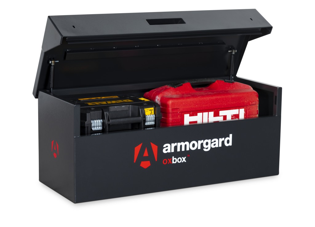 A steel Armorgard steel tool chest with multiple drawers, a locking lid, and rubber-lined interior, for organising and storing hand tools.