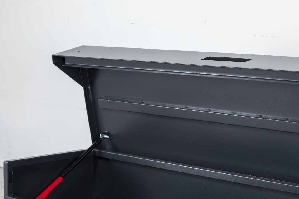 A steel Armorgard steel tool chest with multiple drawers, a locking lid, and rubber-lined interior, for organising and storing hand tools.