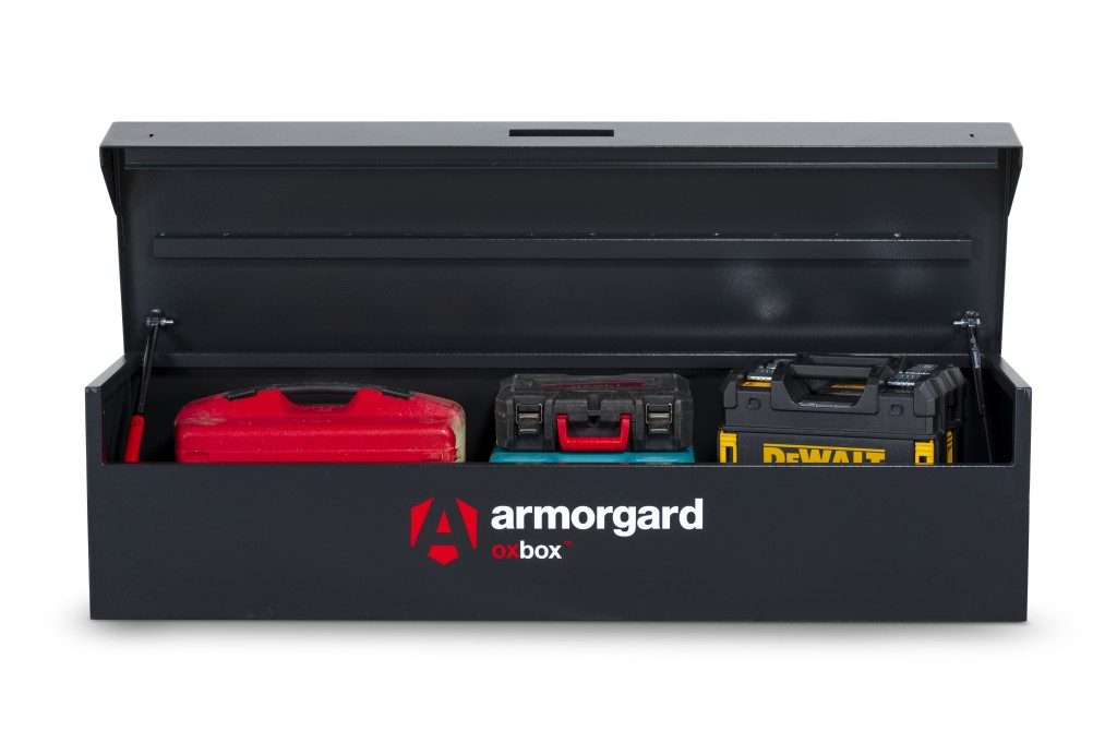 A steel Armorgard steel tool chest with multiple drawers, a locking lid, and rubber-lined interior, for organising and storing hand tools.