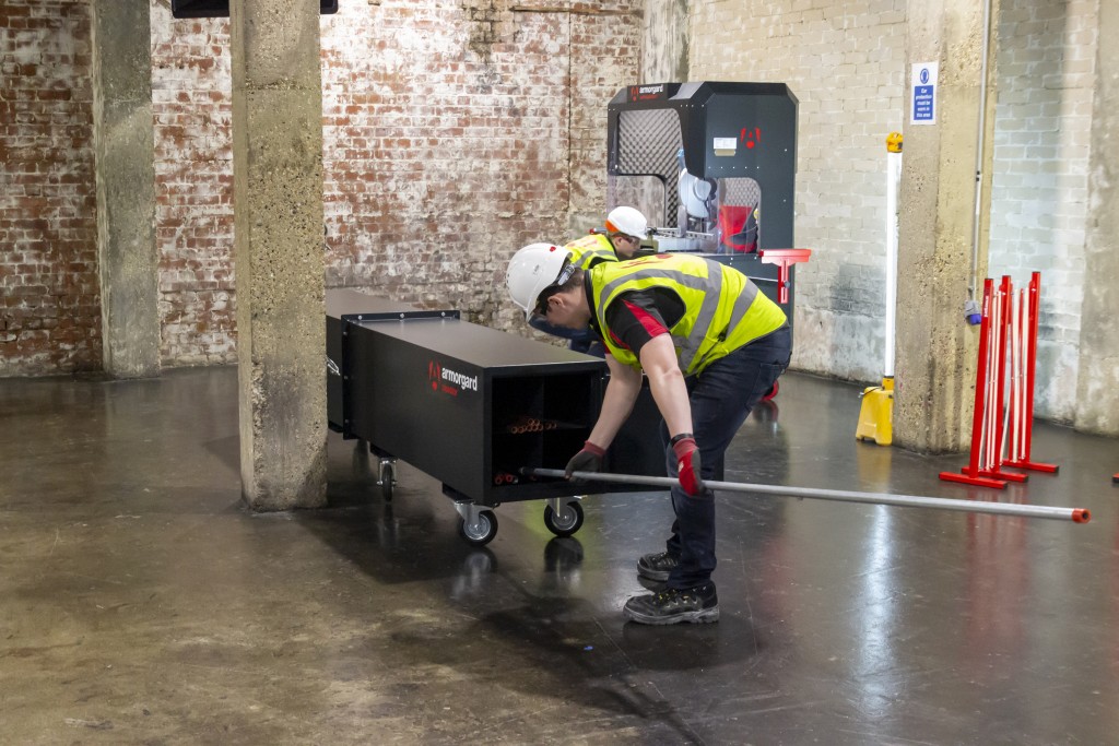 A steel Armorgard heavy-duty site storage unit with a steel construction, secure locking, and a load-rated base.