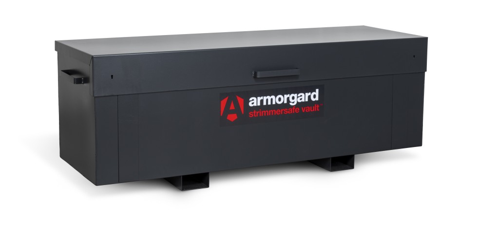 A steel Armorgard heavy-duty site storage unit with a steel construction, secure locking, and a load-rated base.