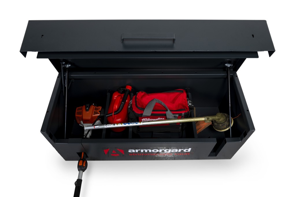 A steel Armorgard heavy-duty site storage unit with a steel construction, secure locking, and a load-rated base.