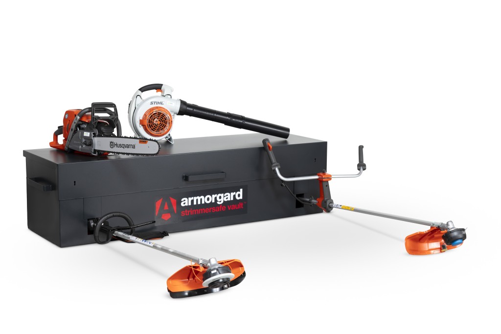 A steel Armorgard heavy-duty site storage unit with a steel construction, secure locking, and a load-rated base.
