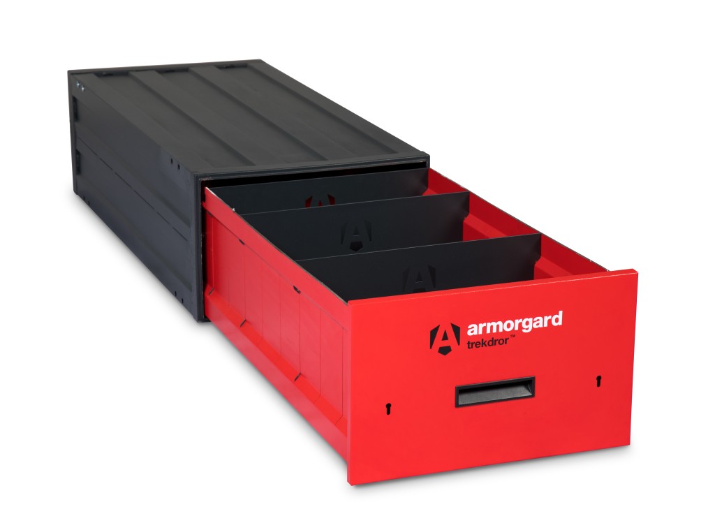 A steel Armorgard heavy-duty site storage unit with a steel construction, secure locking, and a load-rated base.
