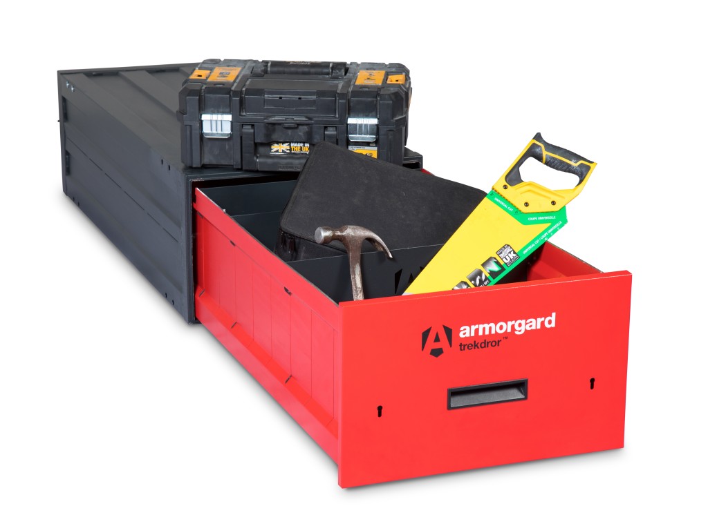 A steel Armorgard heavy-duty site storage unit with a steel construction, secure locking, and a load-rated base.
