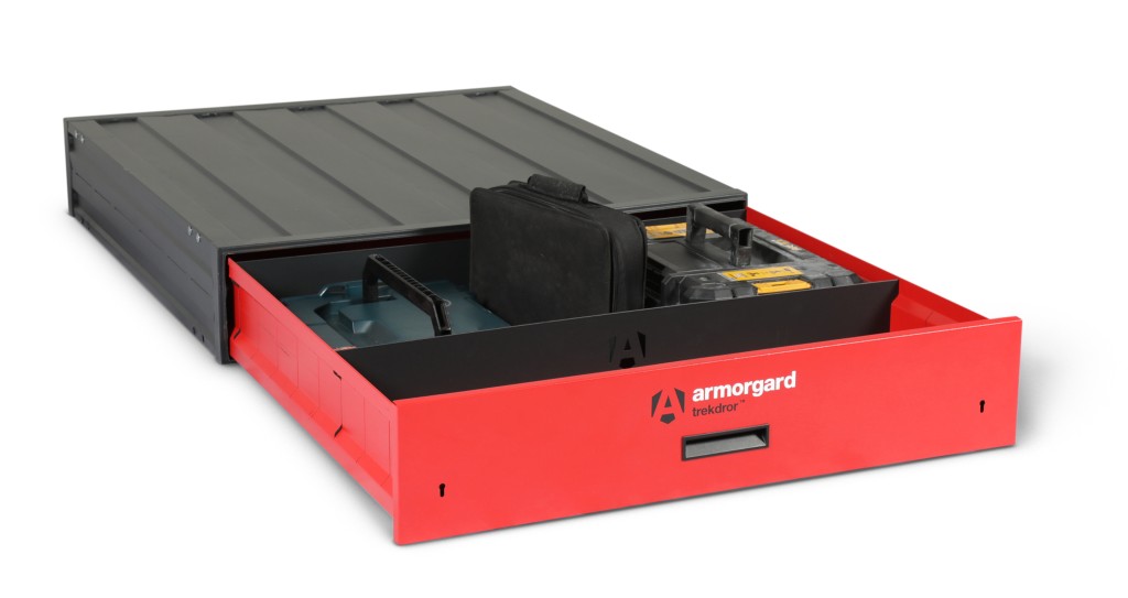 A steel Armorgard heavy-duty site storage unit with a steel construction, secure locking, and a load-rated base.