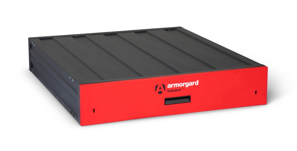 A steel Armorgard heavy-duty site storage unit with a steel construction, secure locking, and a load-rated base.