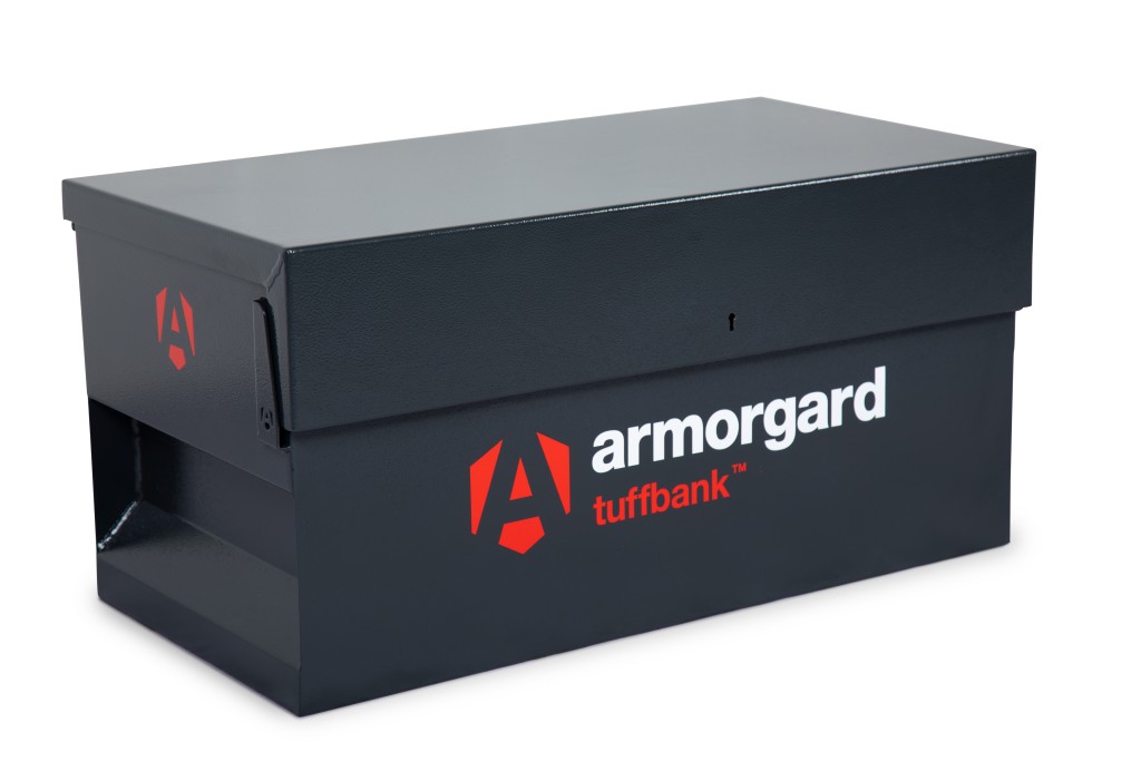 A steel Armorgard heavy-duty site storage unit with a steel construction, secure locking, and a load-rated base.