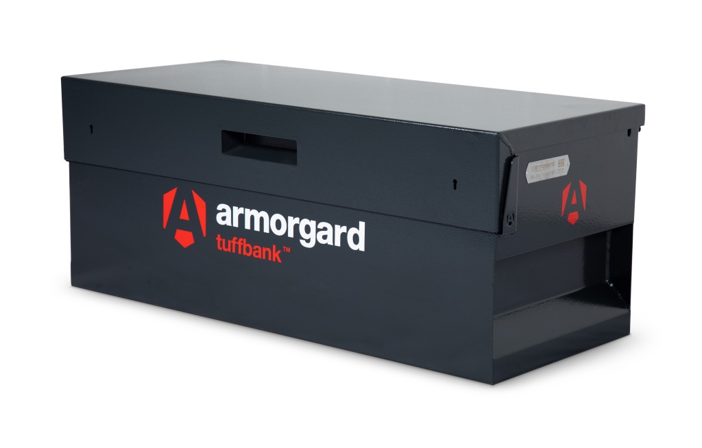 A steel Armorgard heavy-duty site storage unit with a steel construction, secure locking, and a load-rated base.
