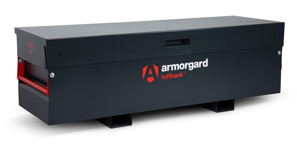 A steel Armorgard heavy-duty site storage unit with a steel construction, secure locking, and a load-rated base.