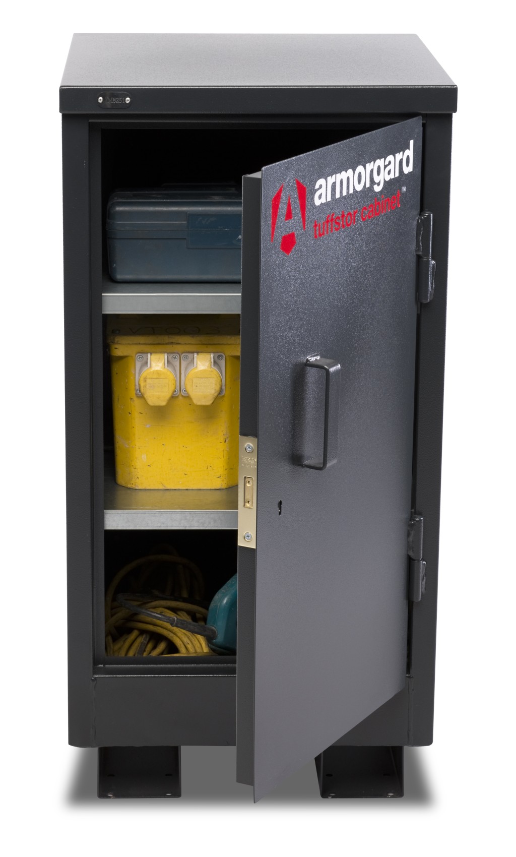 A steel Armorgard heavy-duty site storage unit with a steel construction, secure locking, and a load-rated base.