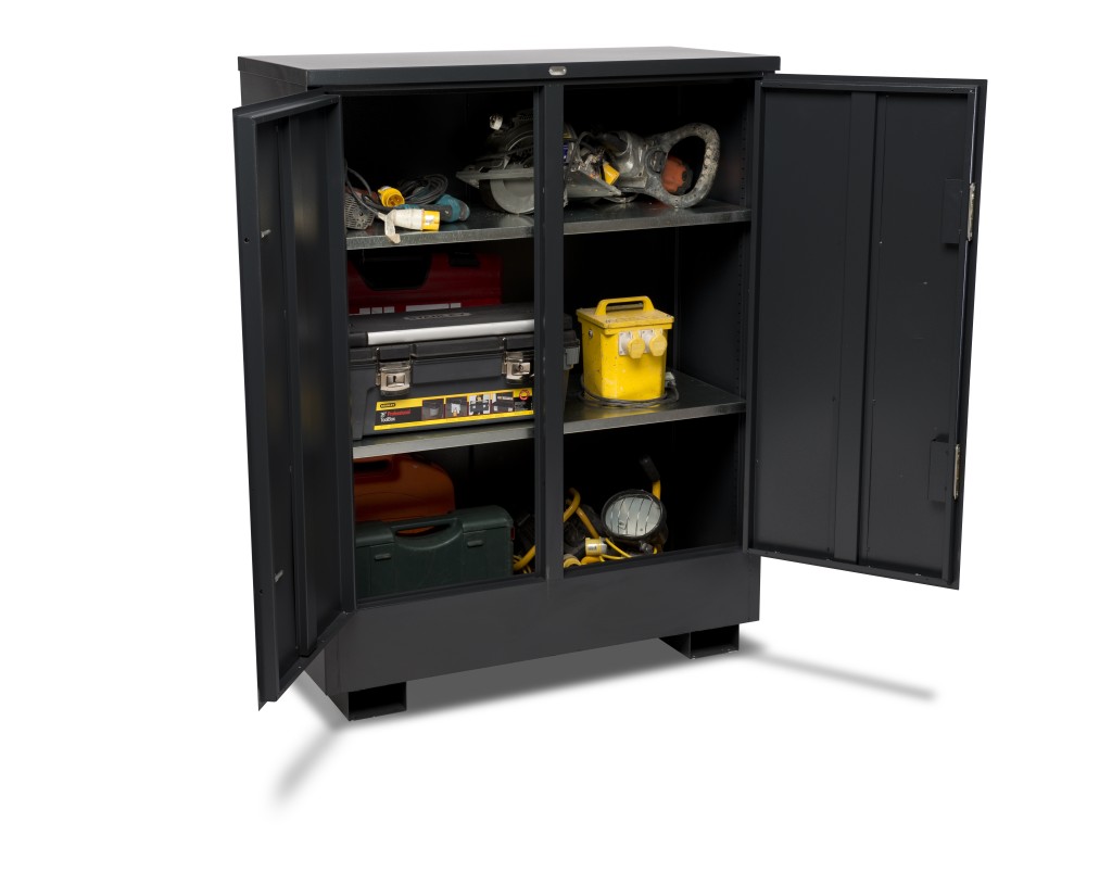 A steel Armorgard heavy-duty site storage unit with a steel construction, secure locking, and a load-rated base.