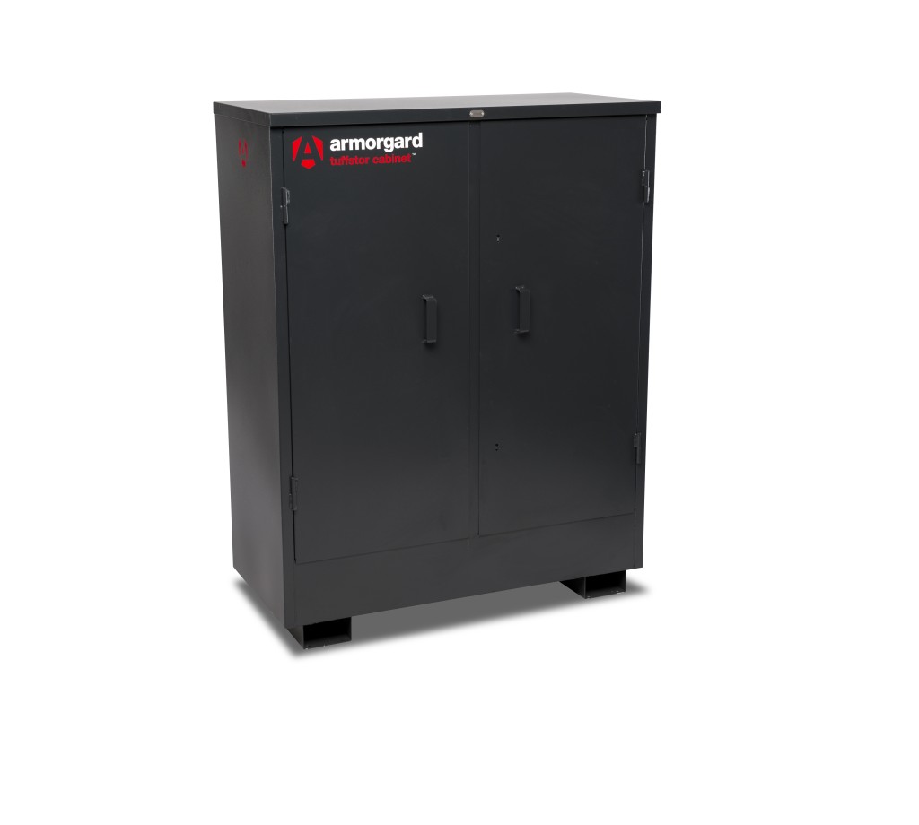 A steel Armorgard heavy-duty site storage unit with a steel construction, secure locking, and a load-rated base.
