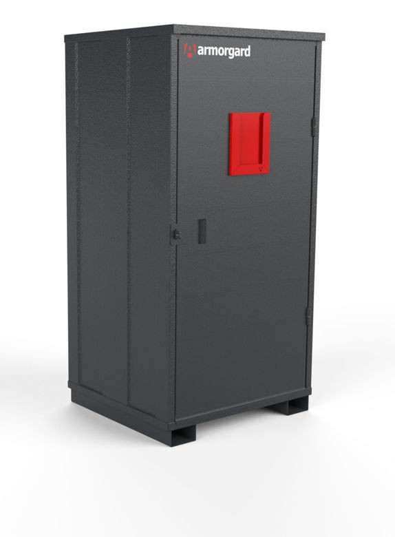 A steel Armorgard heavy-duty site storage unit with a steel construction, secure locking, and a load-rated base.