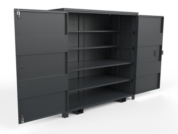 A steel Armorgard heavy-duty site storage unit with a steel construction, secure locking, and a load-rated base.