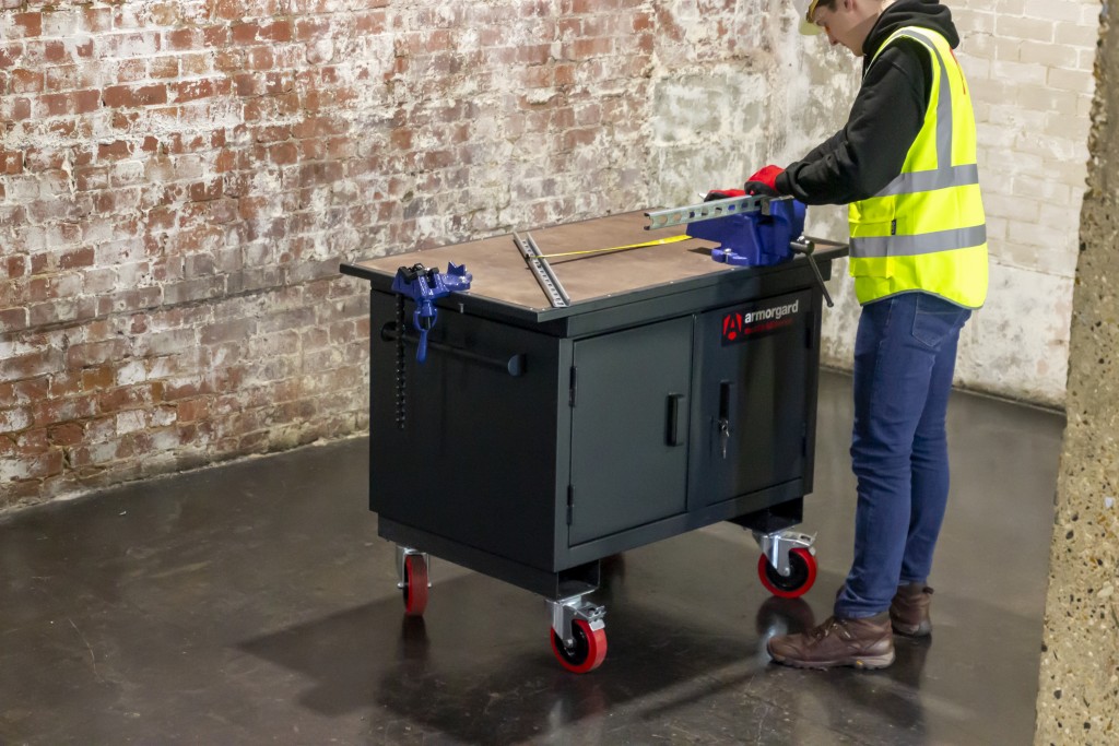 A steel Armorgard heavy-duty site storage unit with a steel construction, secure locking, and a load-rated base.