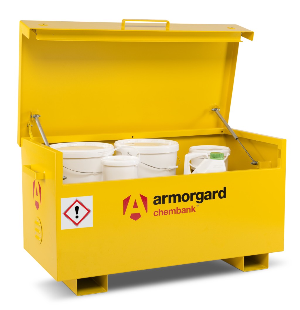 A steel Armorgard steel tool chest with multiple drawers, a locking lid, and rubber-lined interior, for organising and storing hand tools.