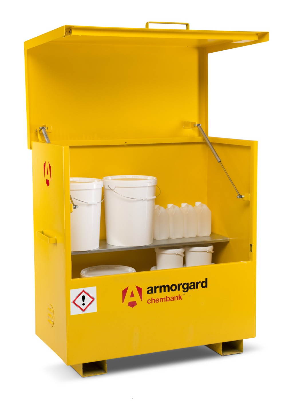 A steel Armorgard heavy-duty site storage unit with a steel construction, secure locking, and a load-rated base.