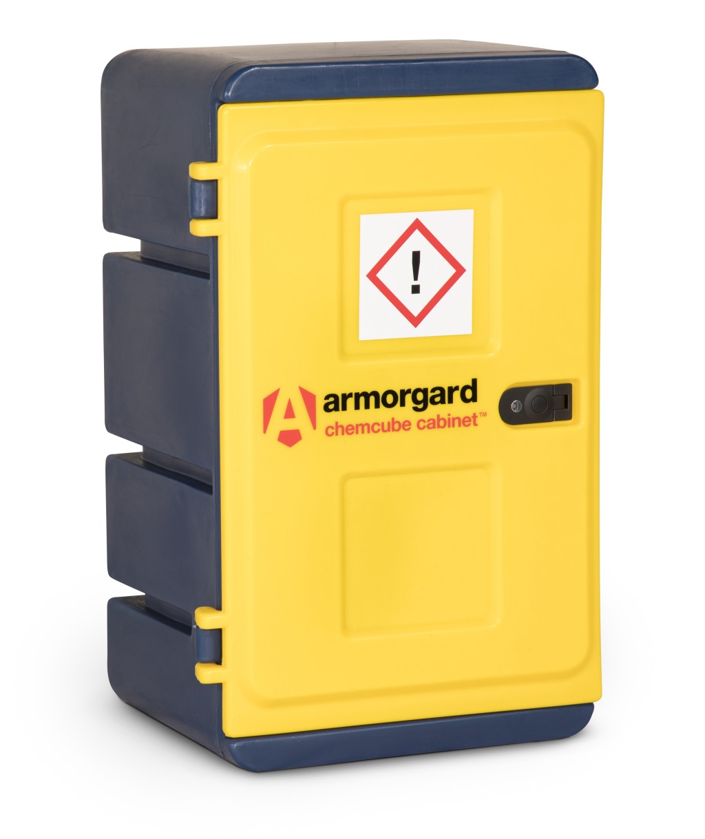 A steel Armorgard heavy-duty site storage unit with a steel construction, secure locking, and a load-rated base.