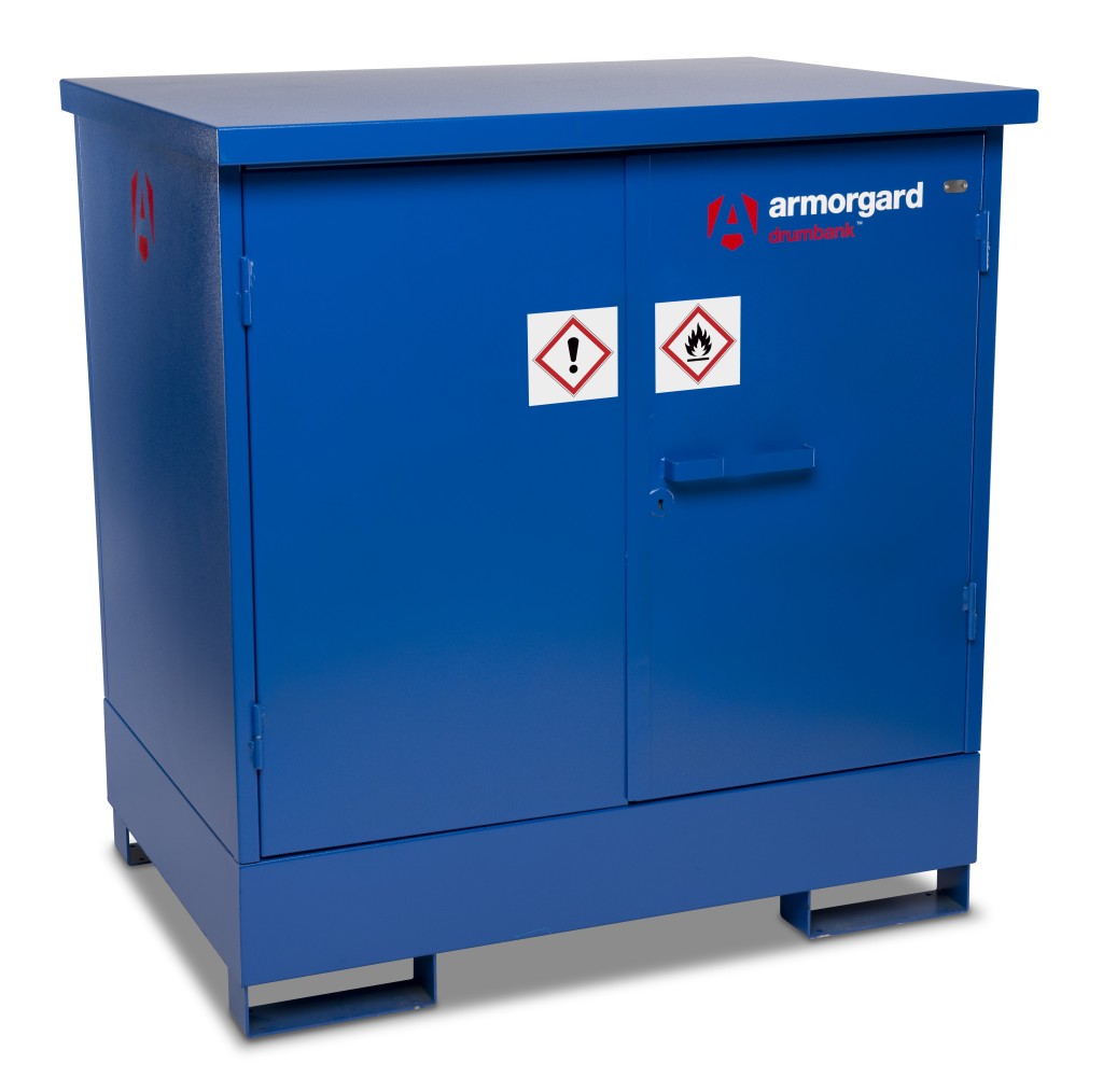 A steel Armorgard heavy-duty site storage unit with a steel construction, secure locking, and a load-rated base.