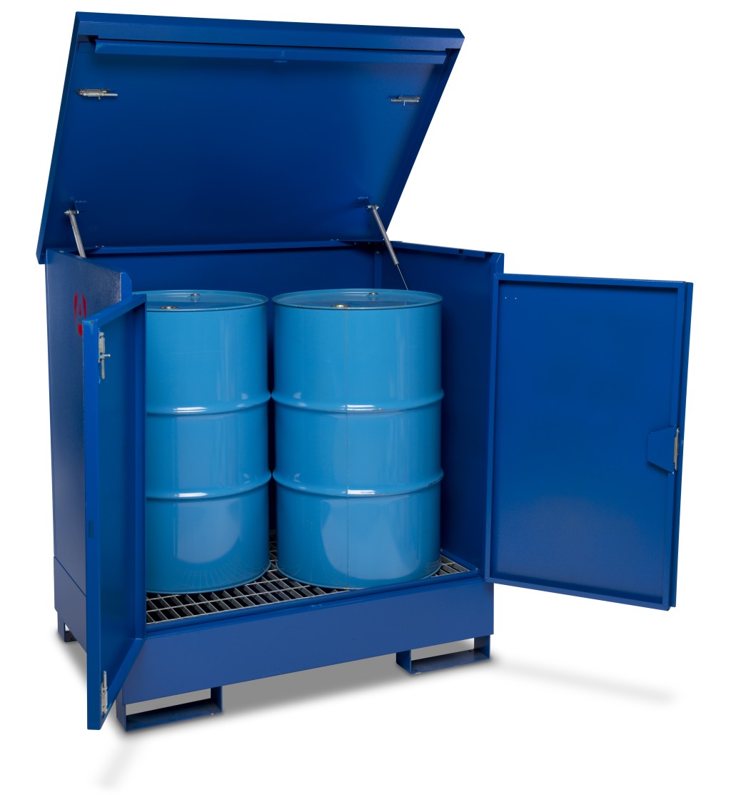 A steel Armorgard heavy-duty site storage unit with a steel construction, secure locking, and a load-rated base.