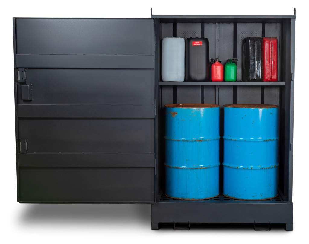 A steel Armorgard heavy-duty site storage unit with a steel construction, secure locking, and a load-rated base.