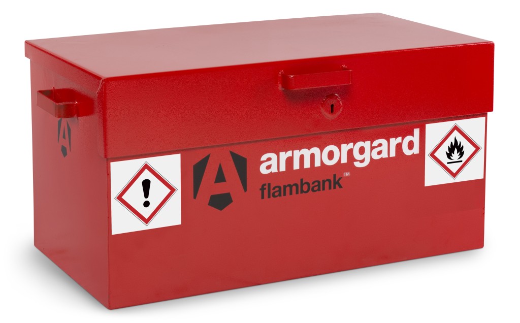 A steel Armorgard heavy-duty site storage unit with a steel construction, secure locking, and a load-rated base.