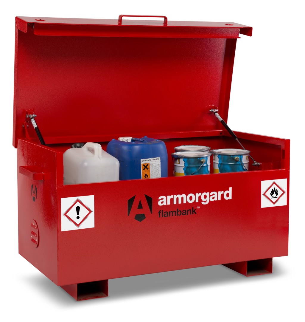 A steel Armorgard steel tool chest with multiple drawers, a locking lid, and rubber-lined interior, for organising and storing hand tools.