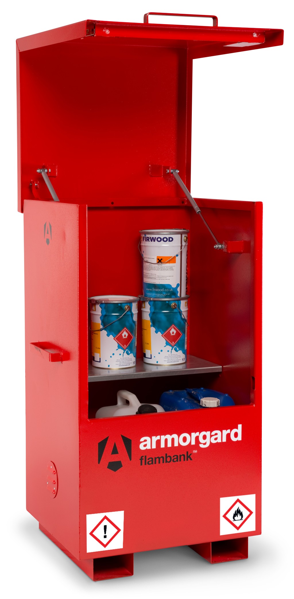 A steel Armorgard heavy-duty site storage unit with a steel construction, secure locking, and a load-rated base.