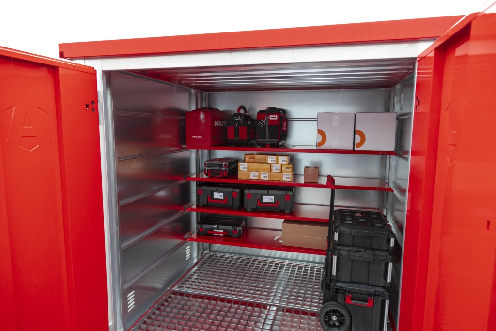 A steel Armorgard heavy-duty site storage unit with a steel construction, secure locking, and a load-rated base.