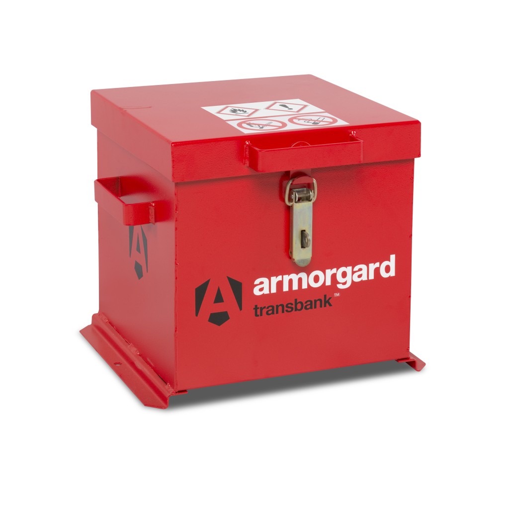 A steel Armorgard heavy-duty site storage unit with a steel construction, secure locking, and a load-rated base.