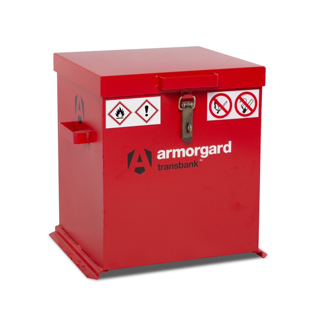 A steel Armorgard heavy-duty site storage unit with a steel construction, secure locking, and a load-rated base.