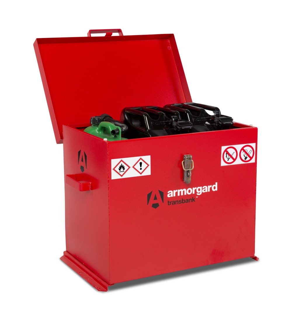 A steel Armorgard heavy-duty site storage unit with a steel construction, secure locking, and a load-rated base.