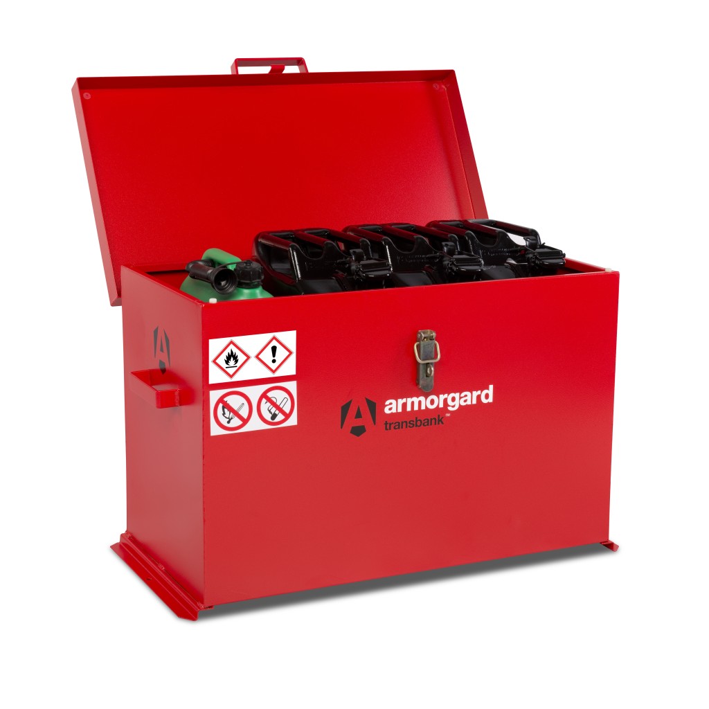 A steel Armorgard heavy-duty site storage unit with a steel construction, secure locking, and a load-rated base.