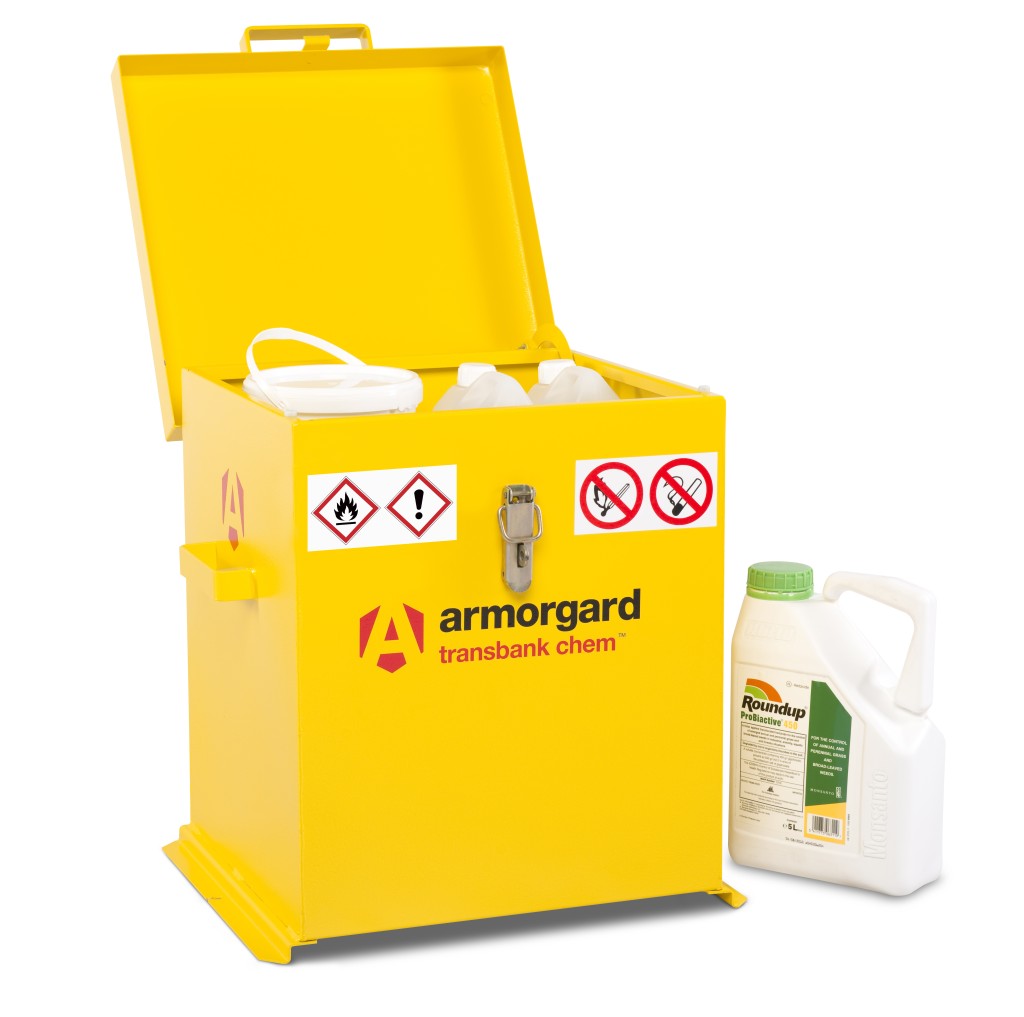 A steel Armorgard heavy-duty site storage unit with a steel construction, secure locking, and a load-rated base.