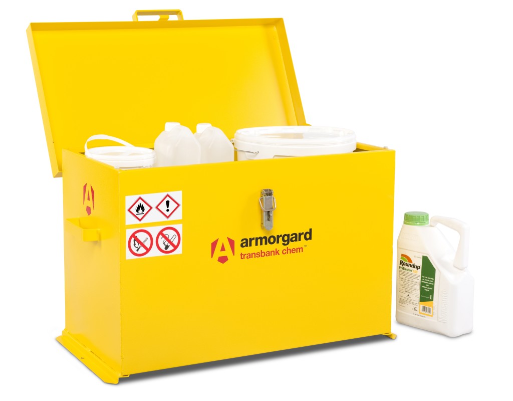 A steel Armorgard heavy-duty site storage unit with a steel construction, secure locking, and a load-rated base.