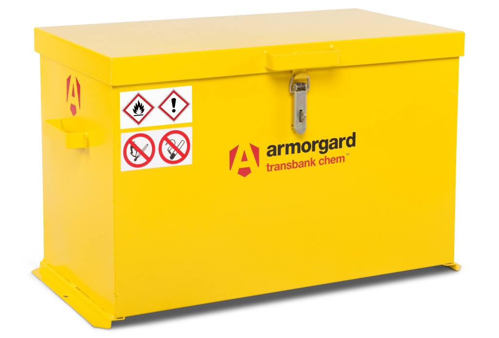 A steel Armorgard heavy-duty site storage unit with a steel construction, secure locking, and a load-rated base.