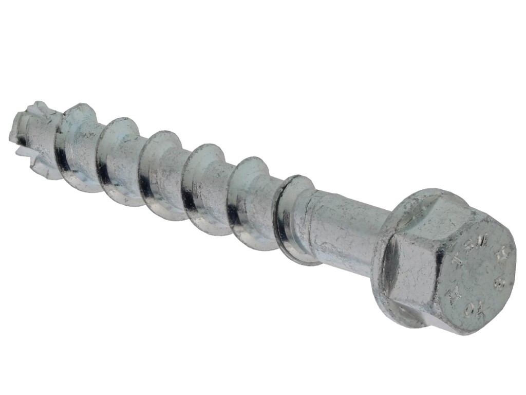 A metal concrete screw anchor with a hex head with a partially threaded shaft and a drill point tip, designed for direct fixing into pre-drilled holes in concrete or masonry.