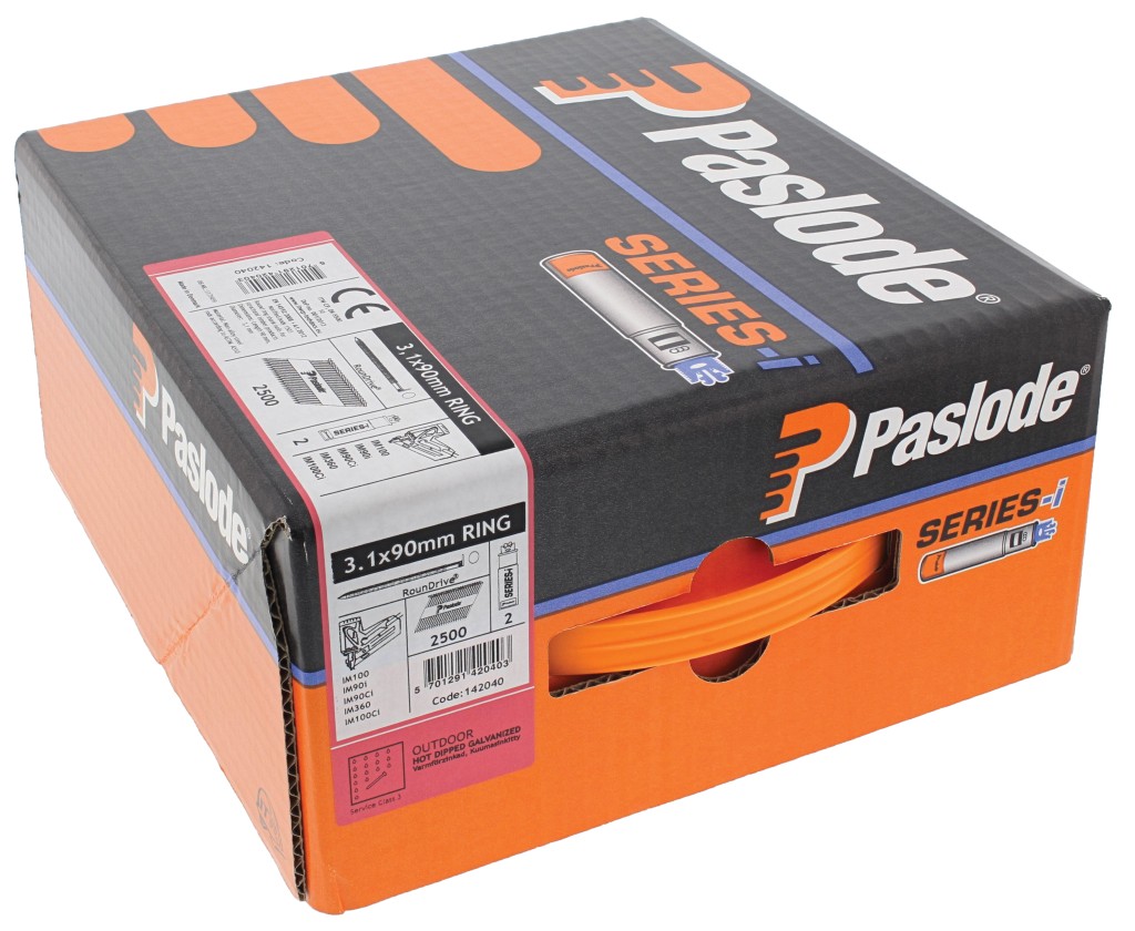 Paslode 360Xi 140628 90mm x 3.1mm Hot Dip Galv Ring Shank Nail - 2200 box c/w 2 Fuel Cells