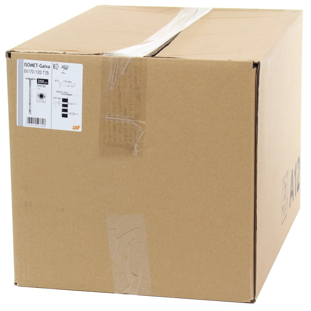 A large, sealed cardboard box with a white product label on the front, featuring text, numbers, and a barcode. Clear tape secures the top of the box. The background is plain white.