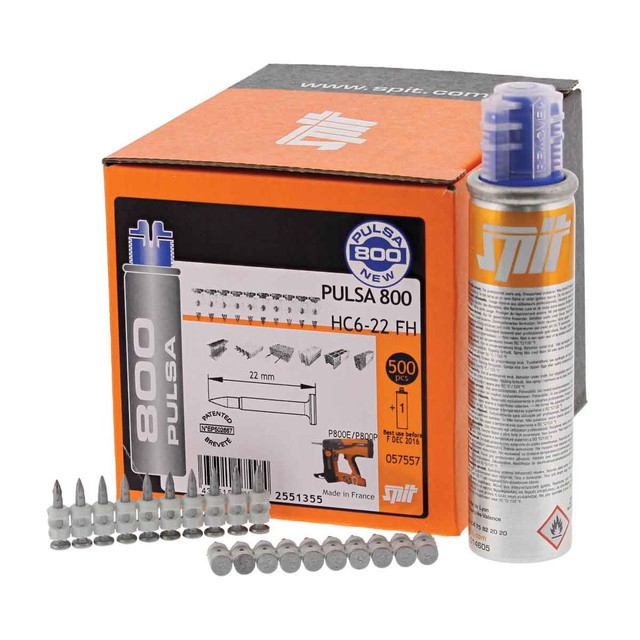 Spit 057558 HC6 FH 27mm Pulsa Pins with Flush Head 500 Box c/w 1 Fuel Cell