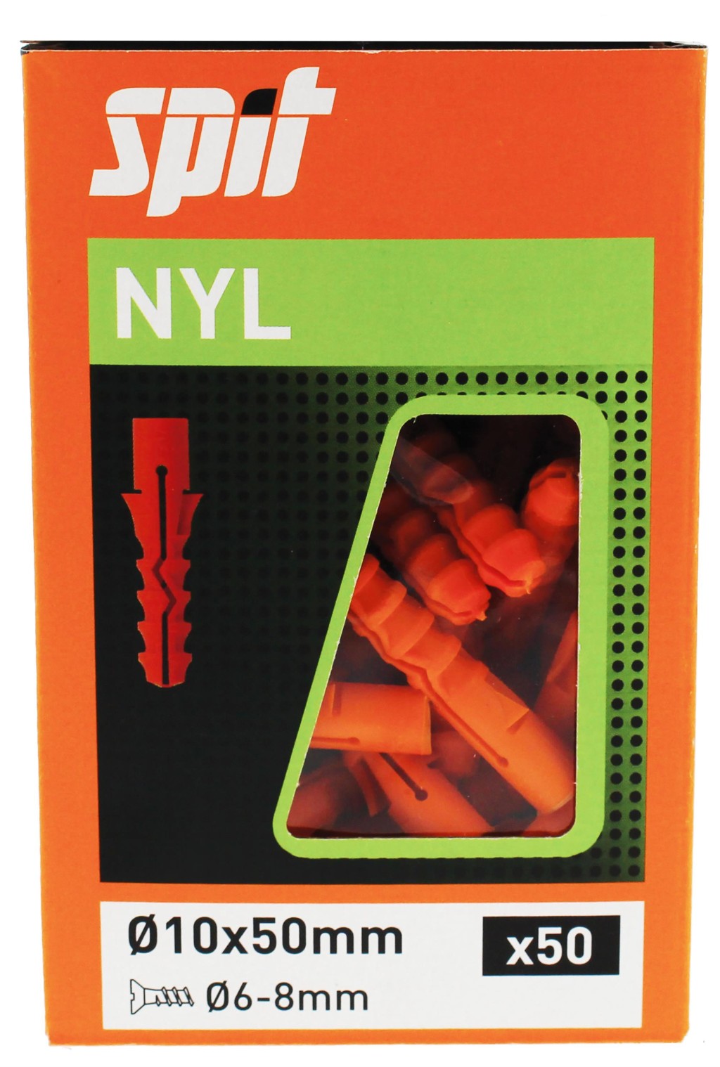 A nylon wall plug with a ribbed body that expands on screw insertion, designed for use in solid masonry including concrete and brick.
