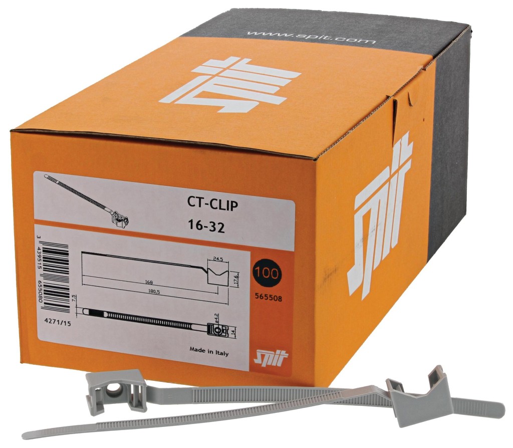 An orange and black Spit cordless power tool, with an ergonomic grip, designed for use on construction and maintenance tasks.