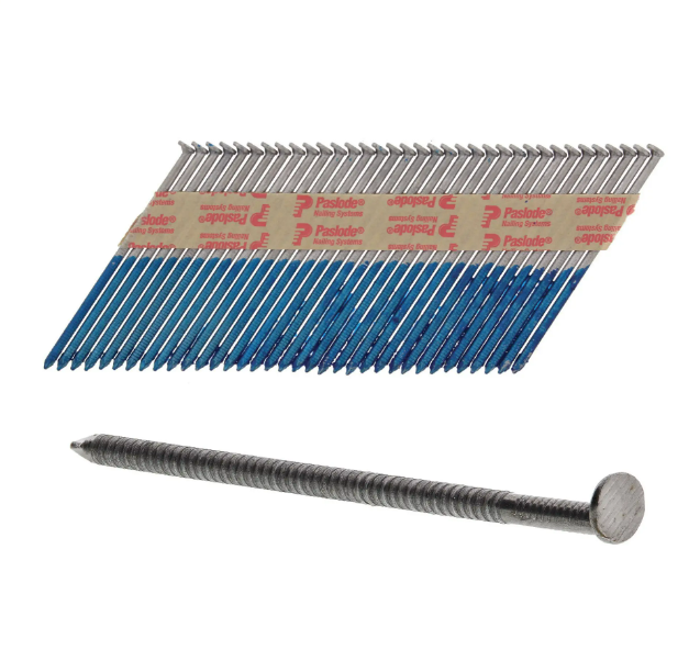 A hot-dip galvanised 2.8×63mm ring-shank nail with annular rings along the shaft for enhanced withdrawal resistance in timber framing.,