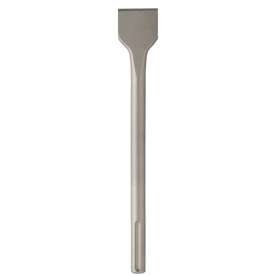 A hardened steel SDS demolition chisel with a wide flat blade, designed for use with SDS rotary hammers to break out tiles, mortar, and concrete.