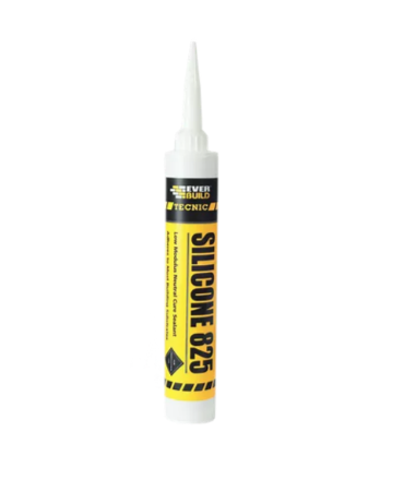 A 380ml cartridge of Everbuild grey silicone sealant with a flexible cured finish, for sealing joints around kitchens, bathrooms, and windows.