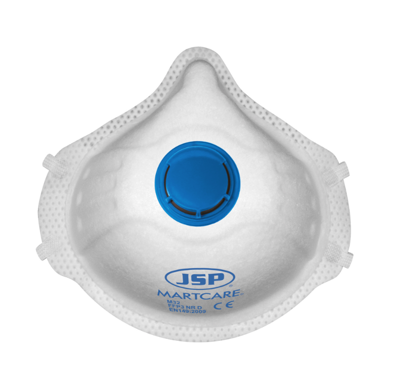 An FFP3-rated disposable respirator with a moulded cup shape and an exhalation valve, providing high-filtration protection against fine dust and particles.