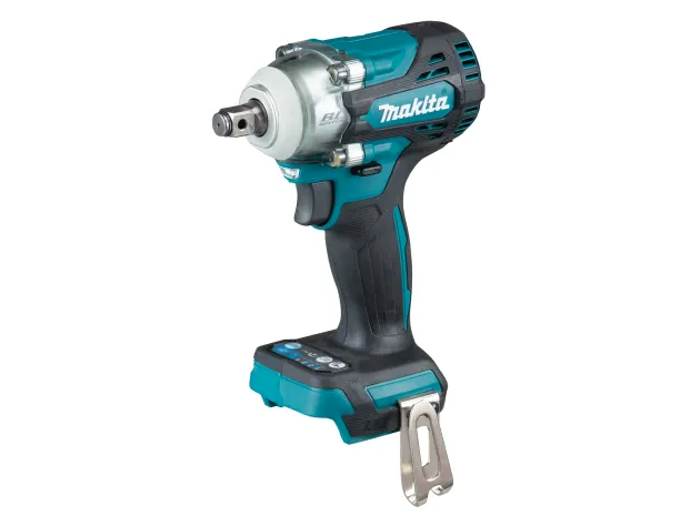 A teal and black Makita cordless impact driver with a 18V motor, a hex-chuck, and variable speed, for high-torque screw driving and fastening.