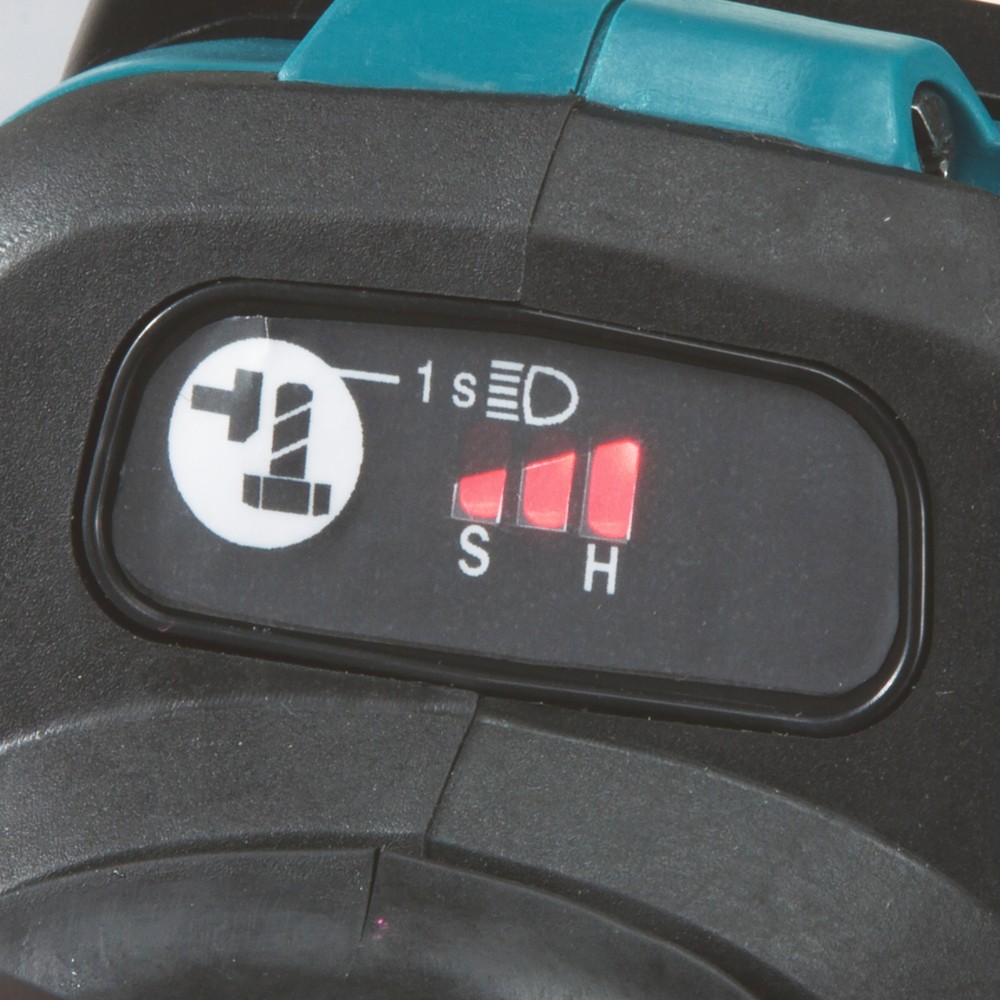 A teal and black Makita cordless impact driver with a 18V motor, a hex-chuck, and variable speed, for high-torque screw driving and fastening.