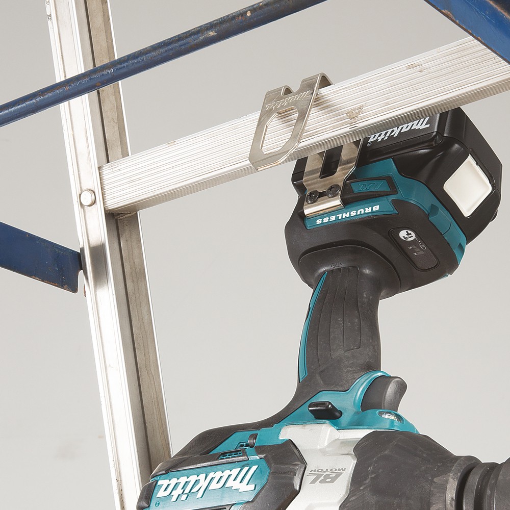 A teal and black Makita cordless impact driver with a 18V motor, a hex-chuck, and variable speed, for high-torque screw driving and fastening.